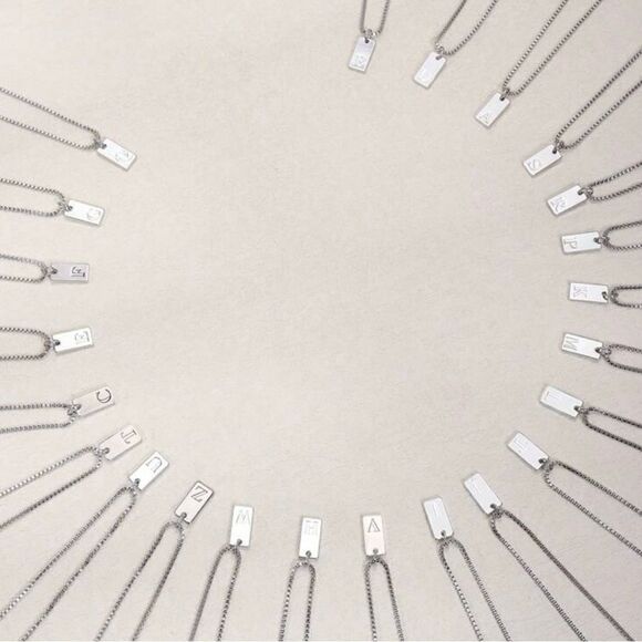 Silver plated Rectangular Tag letter “S” Engraving Pendant Necklace - Picture 10 of 14